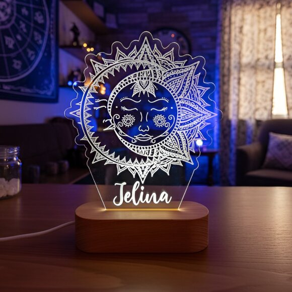 Custom Yoga LED Name Light • Personalized Moon & Sun Sign • Gift for Her - Picture 8 of 8